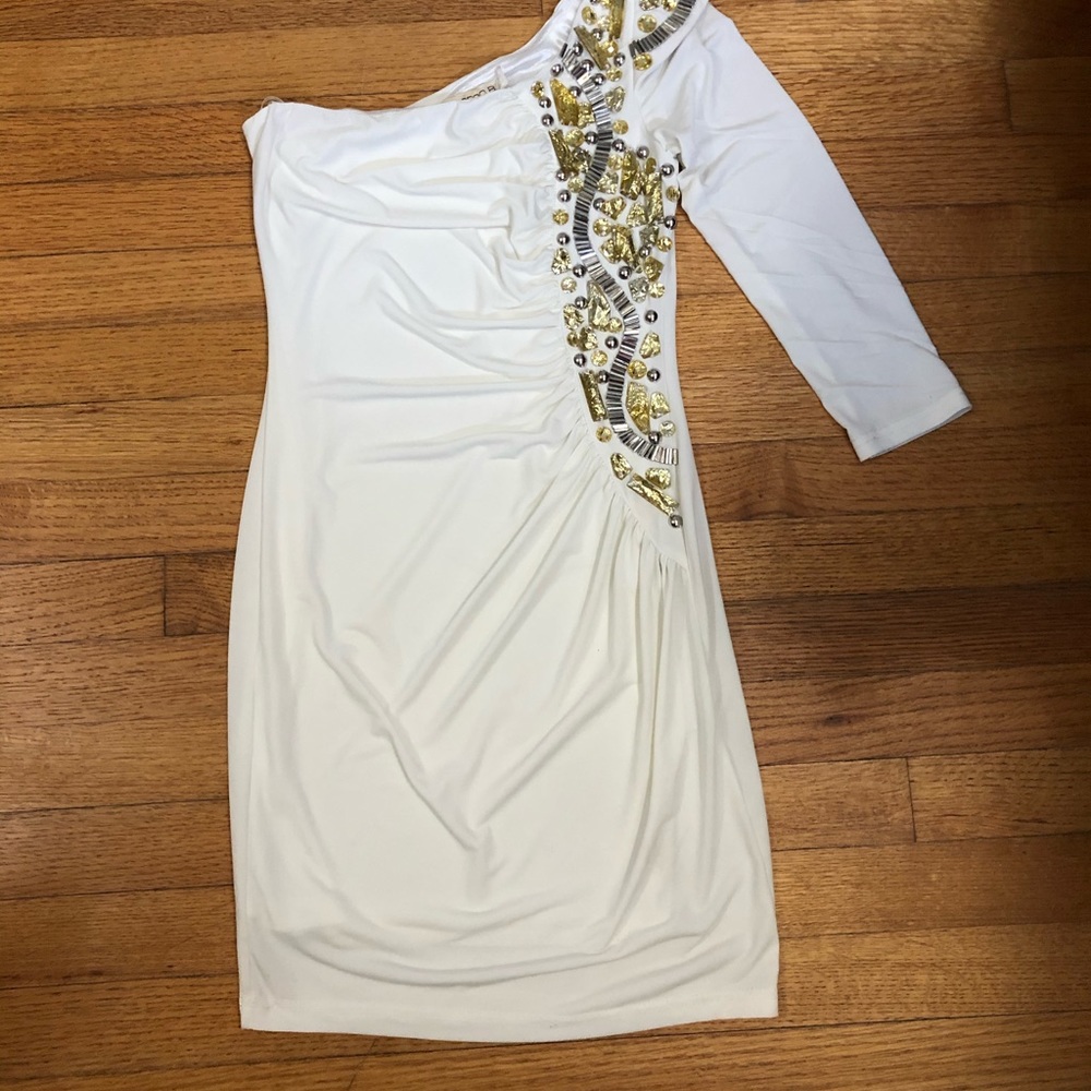 One shoulder white mini dress